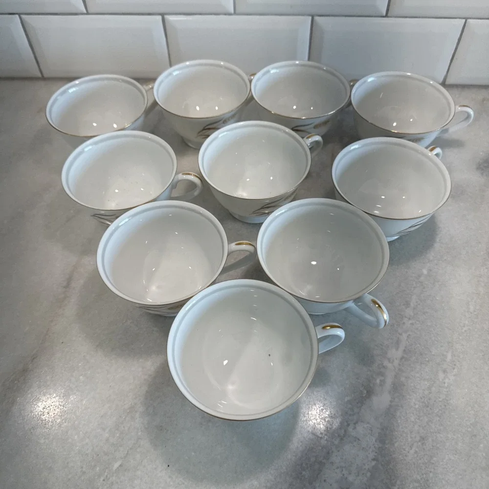 Eternal Harvest Metallic Wheat Print China Teacups‎ Cups LOT OF 10